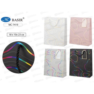 Пакет подароч. бумажный, 18*10*23см, гологр.тиснение МС-7419 *20