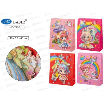 Пакет подароч. бумажный, 30*12*40см, КУКОЛКА, асс. МС-7430 *20