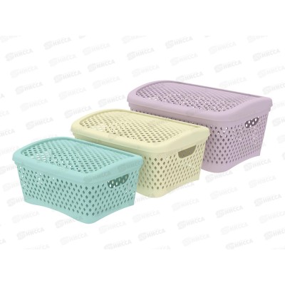 Набор корзинок с крышками &quotРомбики&quot (3шт) микс, АП 469 (340х250х170)