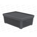 Корзина плетёная с крышкой "Лён" 35л, графит, АП 480  (568х400х203мм)