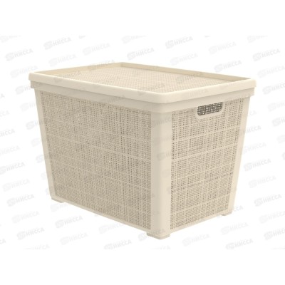 Корзина плетёная с крышкой "Лён" 65л, слоновая кость, АП 454  (568х400х391мм)