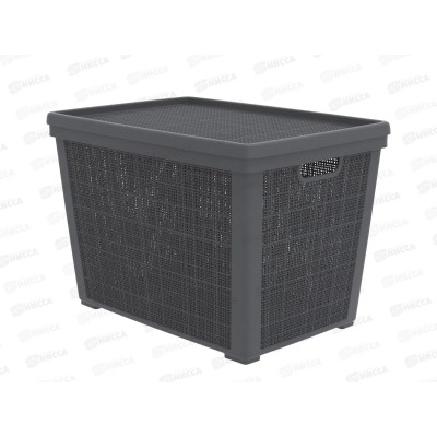 Корзина плетёная с крышкой "Лён" 65л, графит, АП 481  (568х400х391мм)