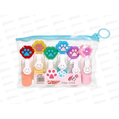 Набор мини-маркеров-текстовыделителей Лапки 6цв SY-709-5