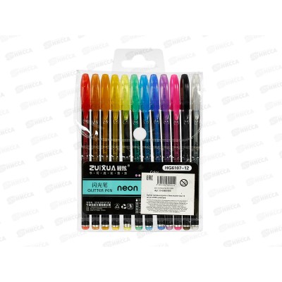 Ручки гел. 12цв. с блестками, 1мм, D-608B-995 Ручки гел. 12цв. с блестками, 1мм, D-608B-995