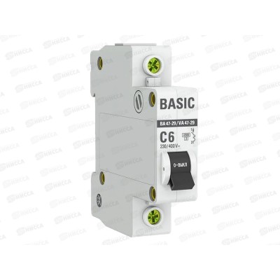 Автоматический выключатель ВА47-29 1P  6А 4,5кА C EKF Basic *12/120