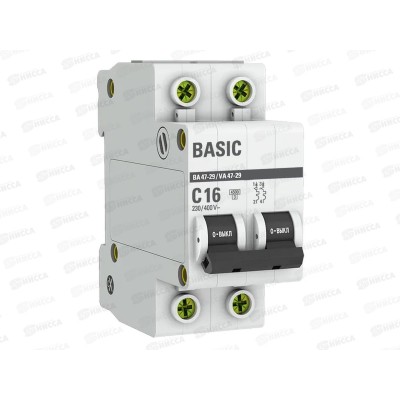 Автоматический выключатель ВА47-29 2P 16А 4,5кА C EKF Basic *6/60
