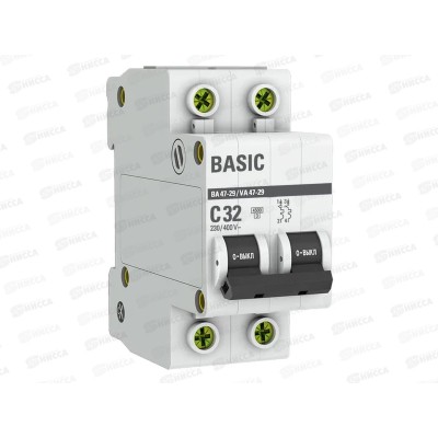 Автоматический выключатель ВА47-29 2P 32А 4,5кА C EKF Basic *6/60 Автоматический выключатель ВА47-29 2P 32А 4,5кА C EKF Basic *6/60
