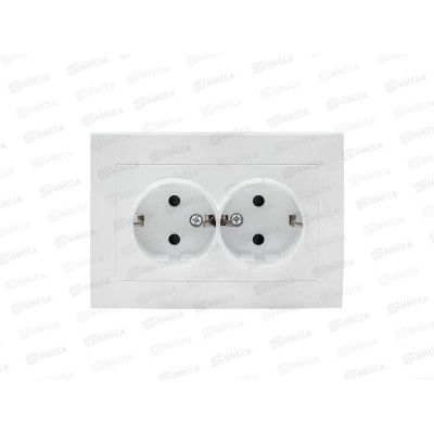 Розетка EKF PROxima Валенсия двойная с заземлением скрытой установки, 16А белая с крышкой, защитные шторки, IP44