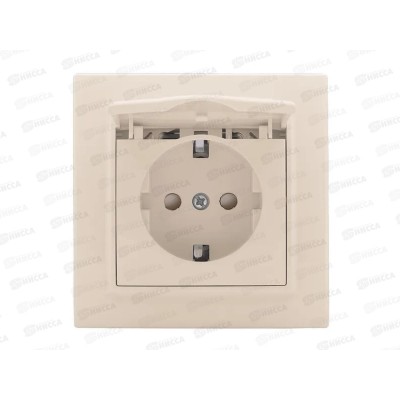 Розетка EKF Минск одинарная СП с зазеилением с крышкой и защитными шторками 16А бежевая EKF