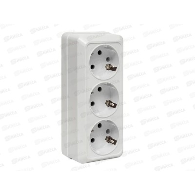 Розетка EKF Рим 3-местная 16А с заземелением, открытой уставновкибелая