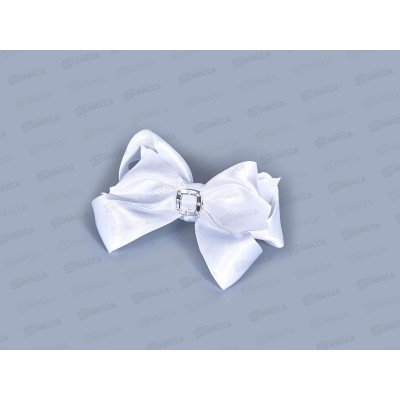 Бант с резинкой шелк стразы белый 9см №166