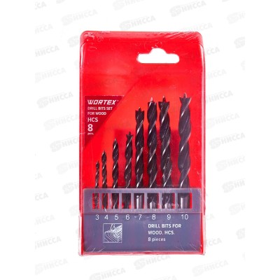 Набор сверл по дереву Wortex 8шт 3-10мм WDBS4010W10811 Набор сверл по дереву Wortex 8шт 3-10мм WDBS4010W10811
