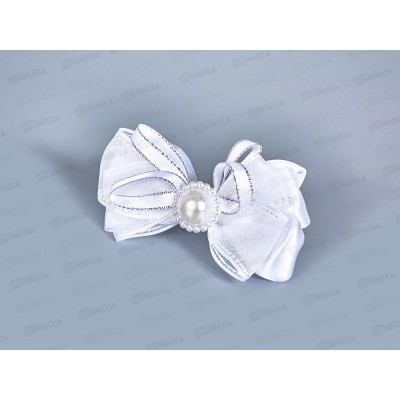 Бант шелк капрон люрекс жемчуг стразы белый 8см №7955