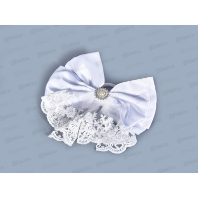 Бант гипюр шелк жемчуг стразы белый 16см №7925