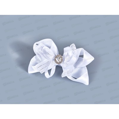 Бант шелк капрон стразы камень белый 9см №9319