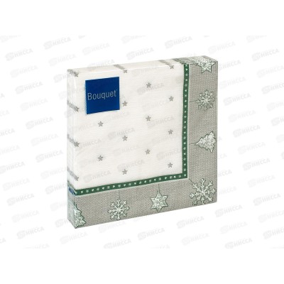 Салфетки 3 слойные 20 листов 33*33 Bouquet Новогодний гобелен серебро *12 25413