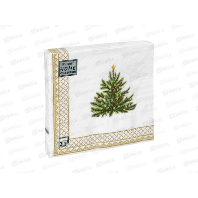 Салфетки 3 слойные 20 листов 33*33 Bouquet Home Новогодняя скатерть с елочкой 25405