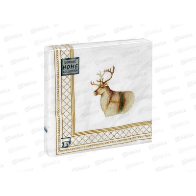 Салфетки 3 слойные 20 листов 33*33 Bouquet Home Новогодняя скатерть с оленем 25404*12 Салфетки 3 слойные 20 листов 33*33 Bouquet Home Новогодняя скатерть с оленем 25404*12