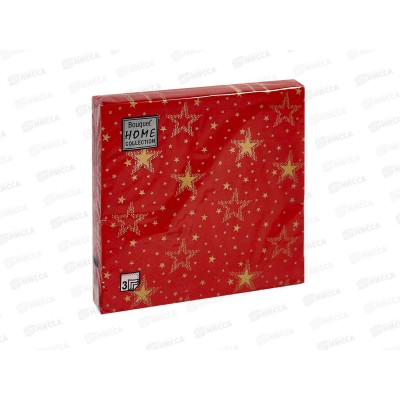 Салфетки 3 слойные 20 листов 33*33 Bouquet Home Золотые звезды на красном фоне 25411