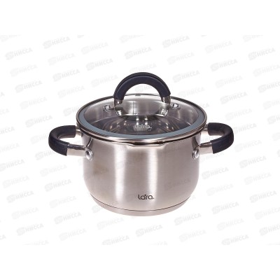 Кастрюля Lara LR02-9001 нержавеющая сталь 16*10,5см 2,1л индук, все виды плит, слив