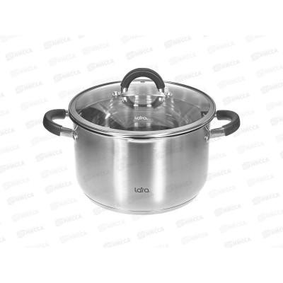 Кастрюля Lara LR02-9003 нержавеющая сталь 24*14,5см 6,5л индук, все виды плит, слив