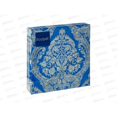 Салфетки 3 слойные 20 листов 33*33 Art Bouquet Royal (серебро) на синем 37575