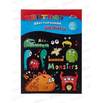 Цветная бум. двуст. 16л 16цв А4 Апплика Веселые монстры,С4443-05*60 Цветная бум. двуст. 16л 16цв А4 Апплика Веселые монстры,С4443-05*60