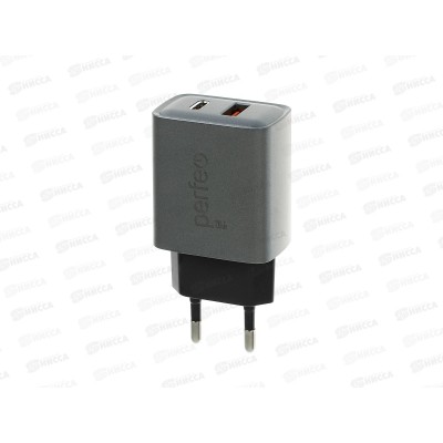 Зарядное устройство PERFEO I4669 сетевое 20Вт, USB-A + Type-C, серый