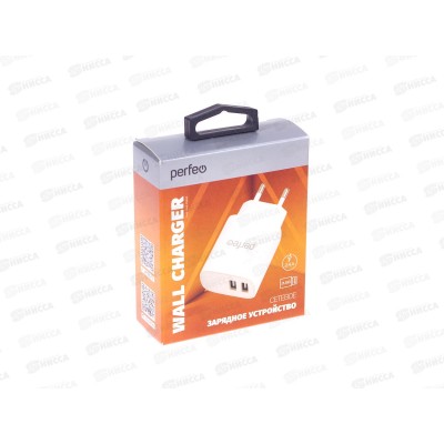 Зарядное устройство PERFEO I4658 2 разъема USB, 2.4А, белый Зарядное устройство PERFEO I4658 2 разъема USB, 2.4А, белый