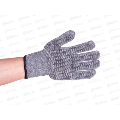Перчатки трикотажные Плюш серые с ПВХ утепленные *5/200