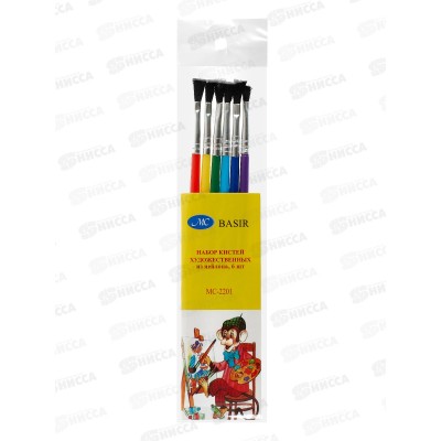 Кисти набор BASIR 6шт. нейлон (№1,2,3,4,5,6) MС-2201 *24