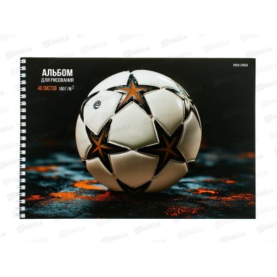 Альбом для рисования 40л ПП Футбольный мяч - 13, 2диз., гребень, 40-2321  *100