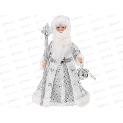 Дед Мороз в бело-серебристой шубе, с мелодией, 40см Т-6017 Дед Мороз в бело-серебристой шубе, с мелодией, 40см Т-6017