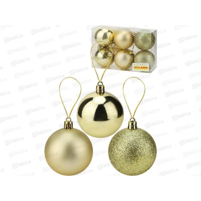 Набор шаров 6шт, 6см "Шёлк, бархат, люрекс" золото, НУ-6990 Набор шаров 6шт, 6см "Шёлк, бархат, люрекс" золото, НУ-6990