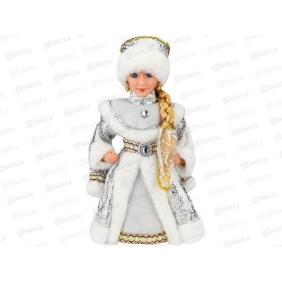 Внучка Деда Мороза в бело-золотистой шубе, с мелодией, 30см Т-6010