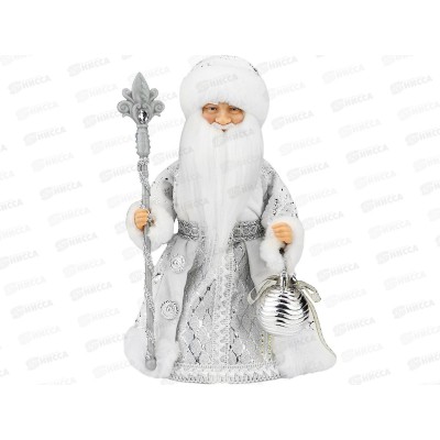 Дед Мороз в бело-серебристой шубе, с мелодией, 30см Т-6016 Дед Мороз в бело-серебристой шубе, с мелодией, 30см Т-6016