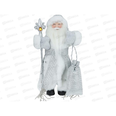 Дед Мороз в бело-серебристой шубе с посохом, 30см Т-6345 Дед Мороз в бело-серебристой шубе с посохом, 30см Т-6345