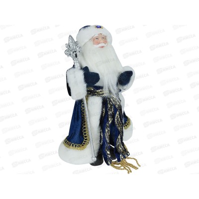 Дед Мороз в богатой синей шубе с посохом, 30см Т-6344