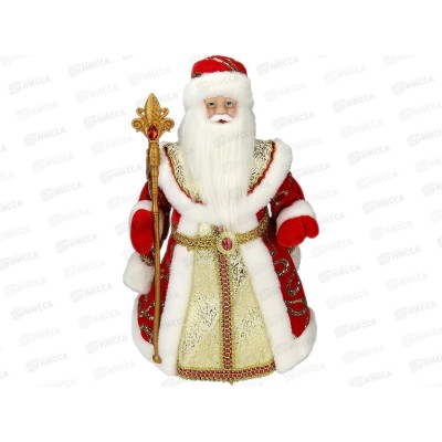 Дед Мороз в красной шубе с пайетками и белым мехом, 40см, Т-6584