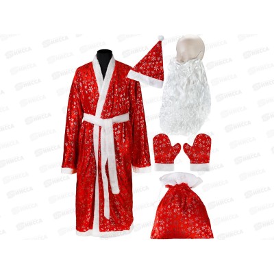 Костюм "Дедушка Мороз" 140см, КРК-8095 (шапка, шуба, пояс, борода, мешок, рукавич.)