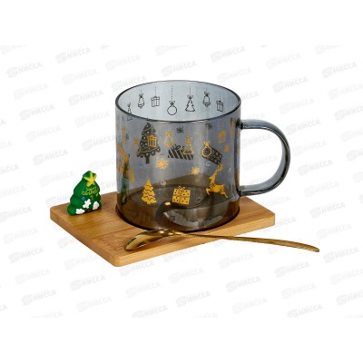 Кружка 250мл &quotЗимняя сказка&quot бамбук подст с ложкой 891-0627