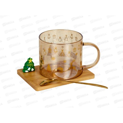 Кружка 250мл &quotЗимняя сказка&quot бамбук подст с ложкой 891-0628