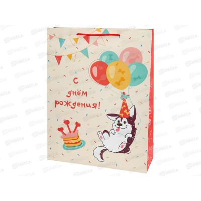 Пакет подарочный MI 32,4х44,5х10,2см Собачка в колпаке, ППК-2775 *12