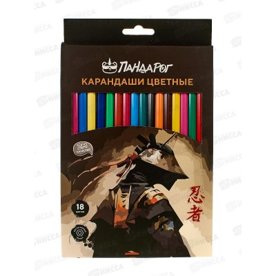 Карандаши 18цв ПандаРог "Ниндзя" пластик, 15-5897 *8/160