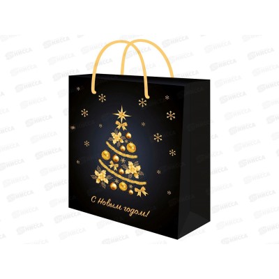Пакет подарочный MI 26,4х32,7х13,6см (L) Золотистая елка ППК-2347 *12