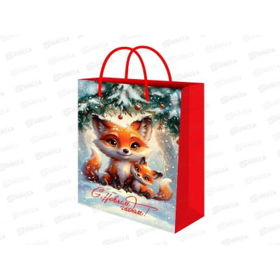 Пакет подарочный MI 22х31х10см (МL) Новогодне лисята, ППК-2328*12