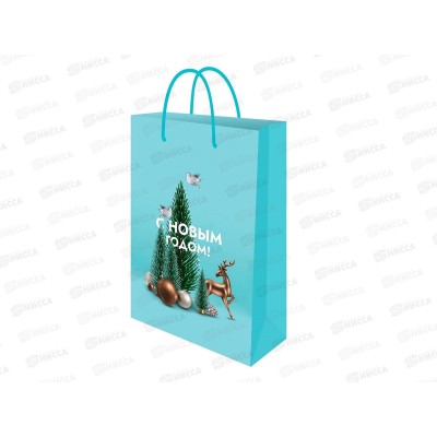 Пакет подарочный MI 14х20х6,5см (MS) Бирюзовый с елкой,128,ППК-2283*12