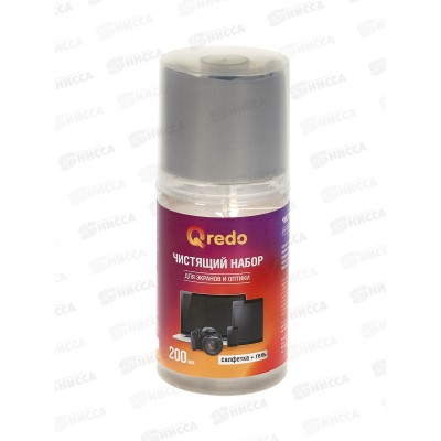 Набор QREDO для чистки экранов и оптики, салфетка+гель 200мл, 41-4408* 12 Набор QREDO для чистки экранов и оптики, салфетка+гель 200мл, 41-4408* 12