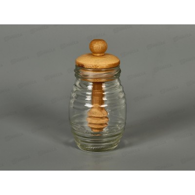 Банка для меда с ложкой стекло бамбук 6,4*12,2см №1 КТ-БМ-01
