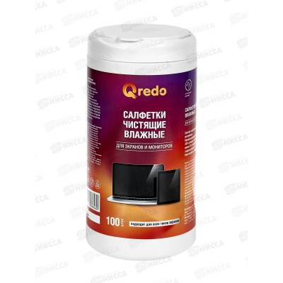 Салфетки QREDO, для экранов и мониторов всех типов, 100шт, 41-4596 *12